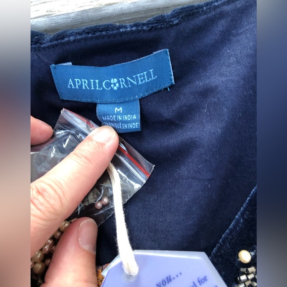 New April Cornel velvet dress beaded midnight sapphire blue womens Medium - Picture 9 of 16